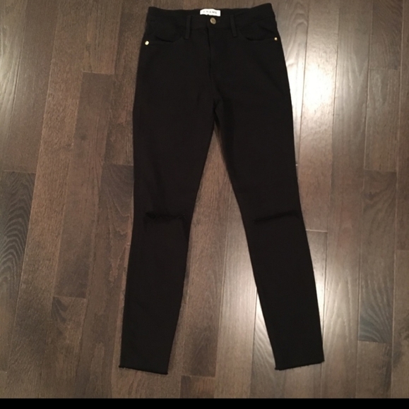 FRAME Le High Skinny Slit Crop Jeans In Black Size 27 - Picture 3 of 14